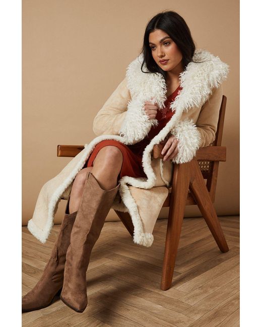 Oasis Brown Longline Shaggy Coat