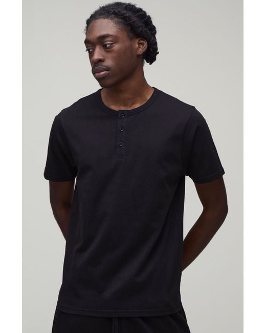 BoohooMAN Blue Basic Slim Fit Henley T-Shirt for men
