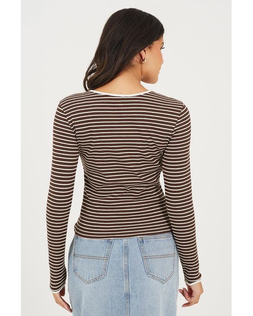 Brave Soul Blue Striped Long Sleeve Ribbed Top