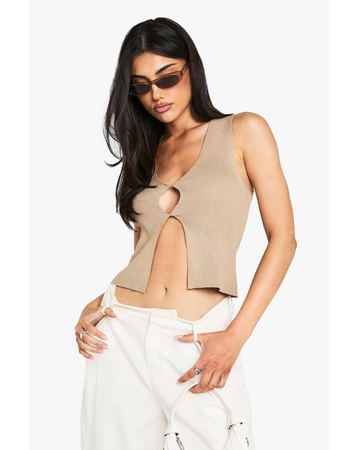 Boohoo Natural Twist Front Knitted Waistcoat