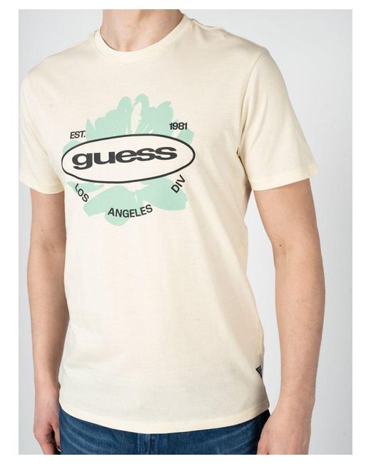 Guess T-shirt La Logo Mannen Geel in het White voor heren