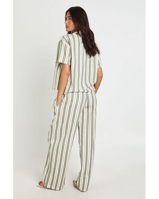 Boohoo White Premium Linen Stripe Wide Leg Trousers