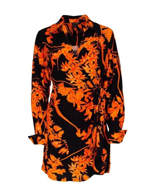 Karen Millen Orange Floral Short Wrap Dress