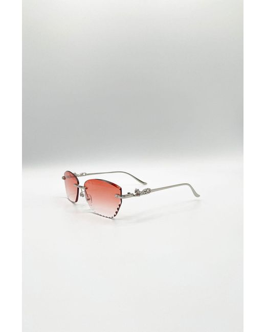 SVNX Gray Cat Eye Rimless Sunglasses