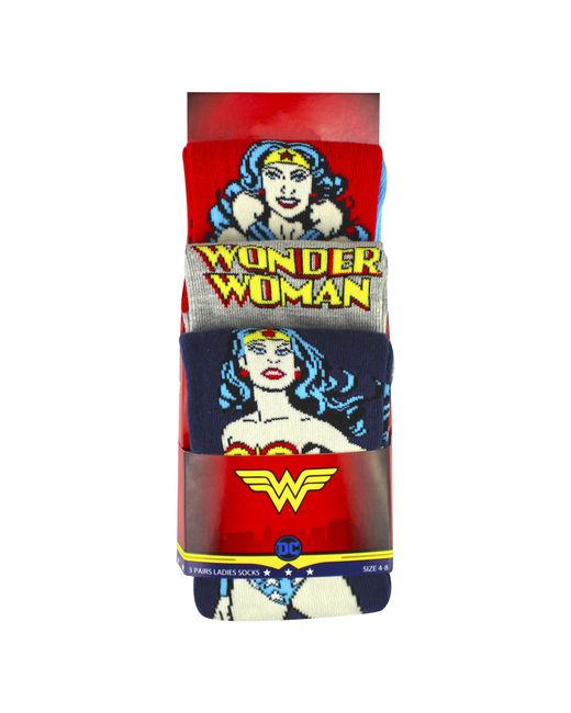 WONDER WOMAN Blue 3 Pairs Ladies Cotton Novelty Socks