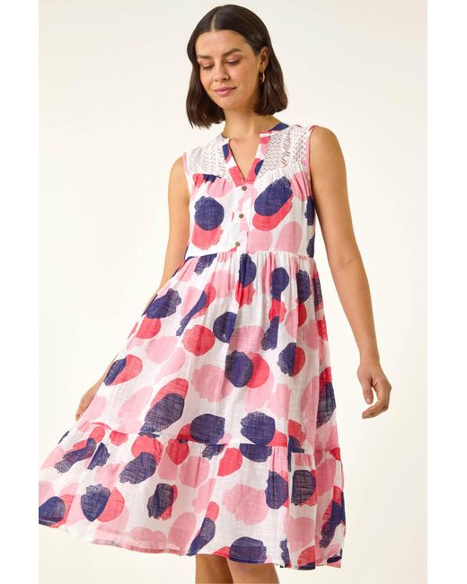 Roman Red Spot Trim Smock Dress