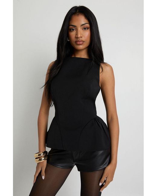 Boohoo Black Structured Crepe Peplum Top