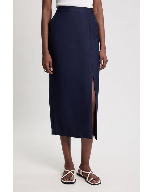 Karen Millen Blue Tailored Satin Pencil Midi Skirt