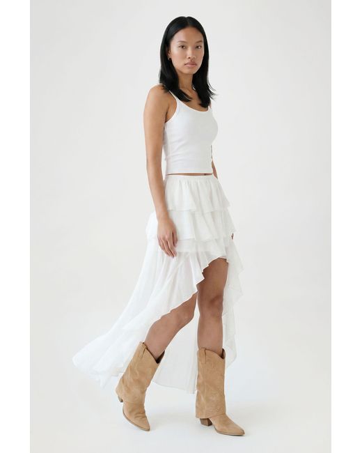 Boohoo Natural Chiffon Waterfall High-Low Hem Skirt