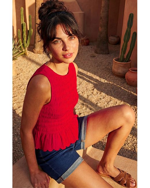 D.u.s.k Shirred Scallop Trim Stretch Top