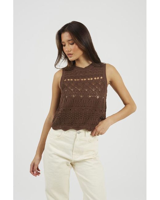 Brave Soul Natural Crew Neck Pointelle Knit Tank