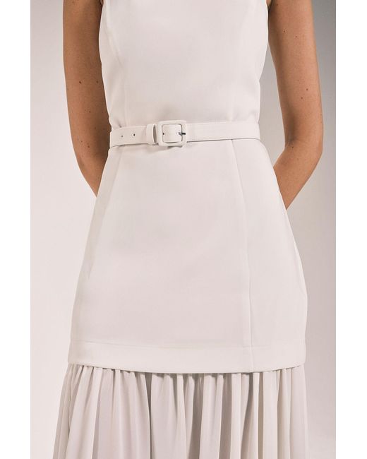 Karen Millen Pink Pleated Skirt Detail Belted Maxi Dress