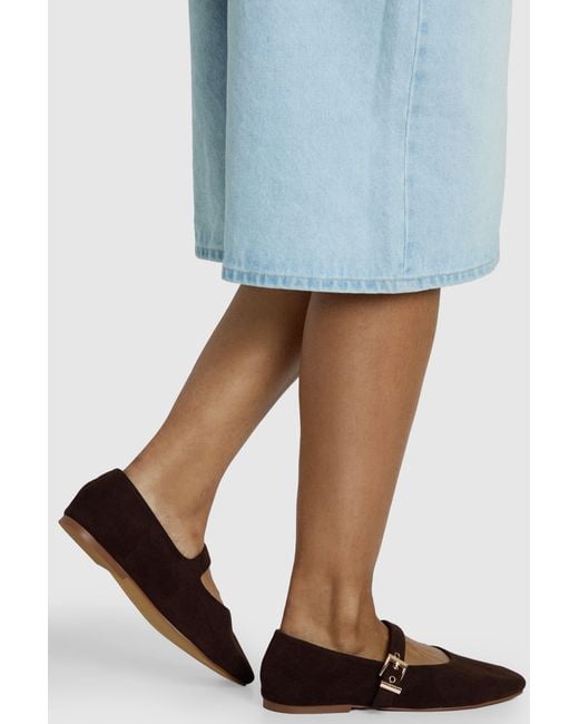 Boohoo Blue Buckle Detail Mary Jane Ballet Flats