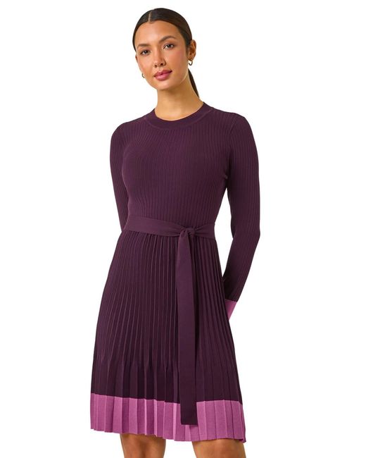 Roman Purple Contrast Border Knitted Stretch Dress