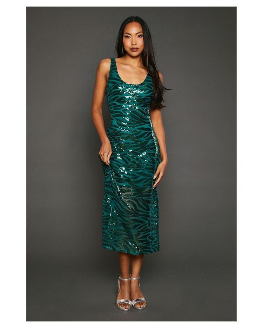 PRINCIPLES Green Scoop Neck Sequin Midi Dress