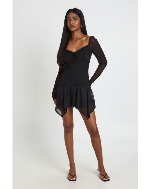 Boohoo Black Mesh Square Neck Frill Hem Skater Dress