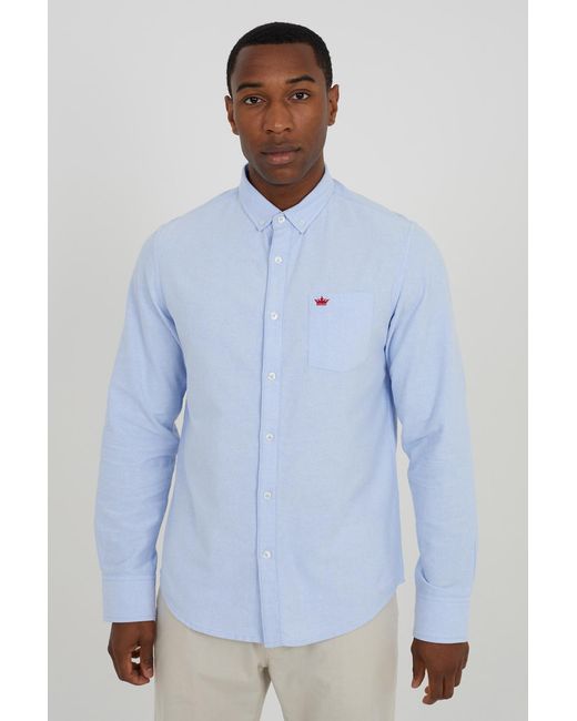 Brave Soul Blue Light Cotton Long Sleeve Oxford Shirt for men