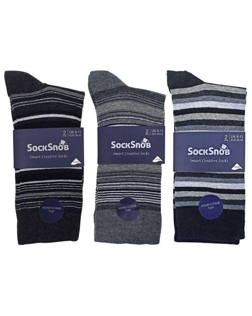 Sock Snob Black 6 Pack Colourful Striped Patterned Dress Cotton Socks for men