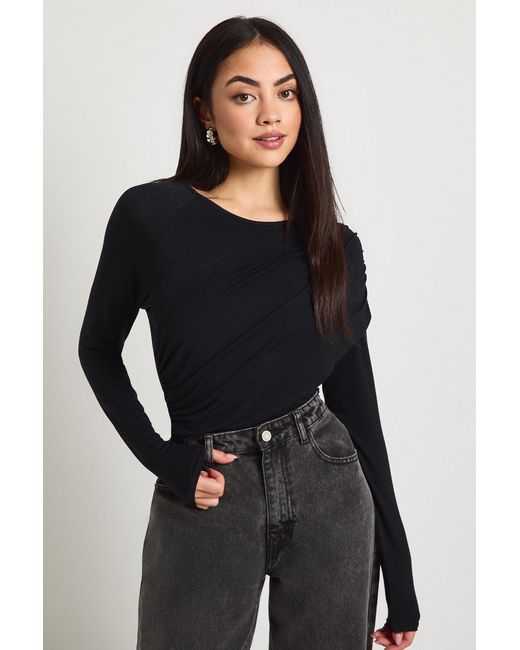 Boohoo Black Ruched Panel Long Sleeve Top