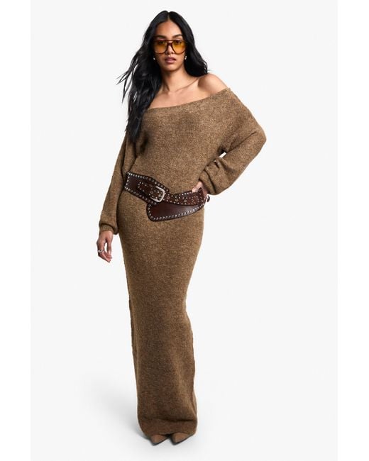 The Shoulder Boohoo Long Jumper Dress Boohoo Off The Shoulder Borg