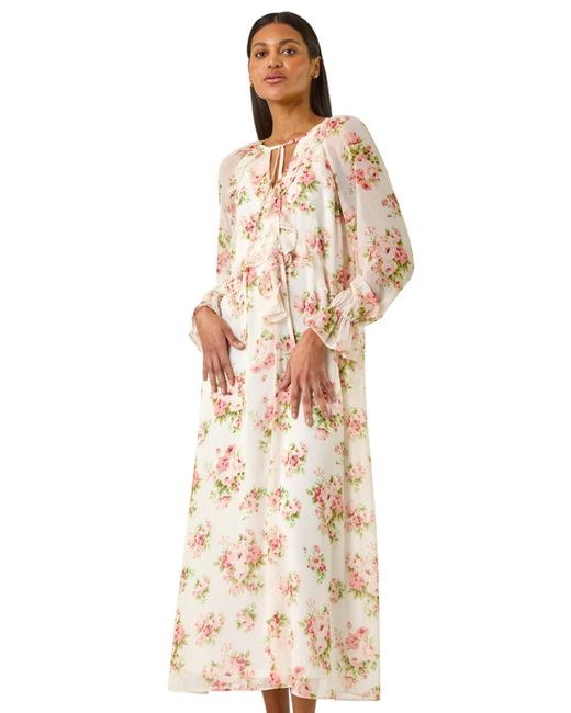 Roman Natural Floral Frill Midi Dress