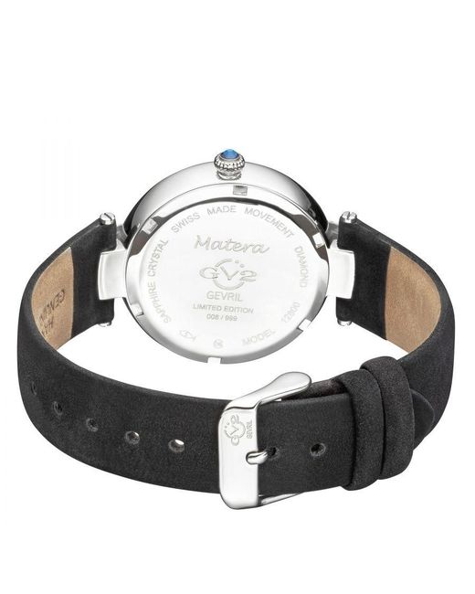 Gv2 Black Matera Swiss Quartz Mother Of Pearl Dial Suede Bracelet Diamond Watch