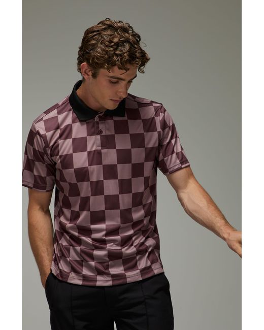 BoohooMAN Brown Active Regular Fit Check Golf Polo for men