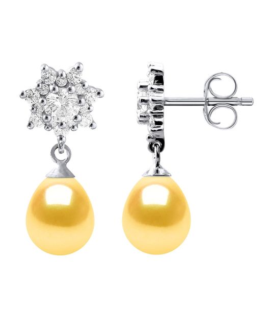 Diadema Metallic Earrings Dangle Freshwater Pearls Jewelry Golden Pears 7-8 Mm 925