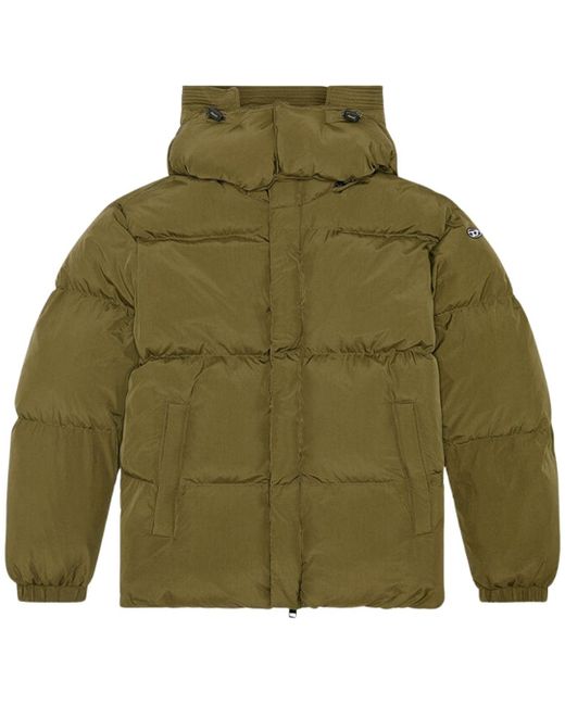 DIESEL Green Plain Padded Hooded Jacket Polyamide for men