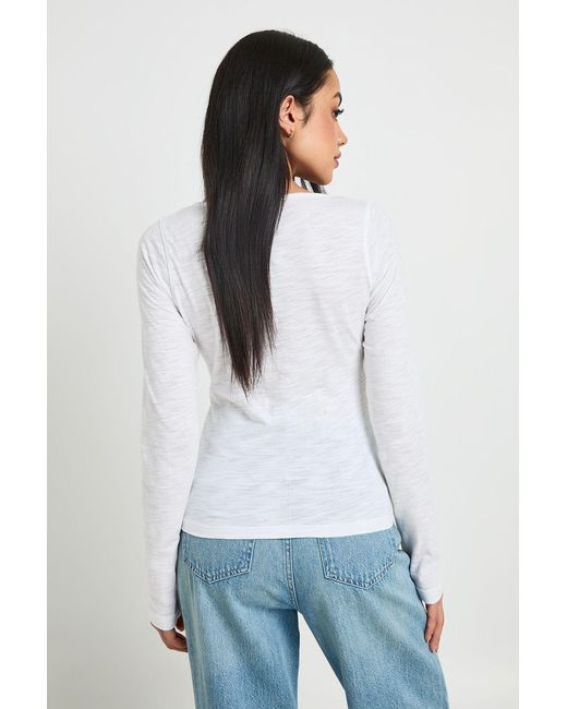 Boohoo White Sheer Slub Henley Top