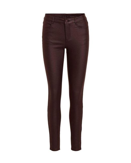 Vila Brown Leather Look Trousers Viscose
