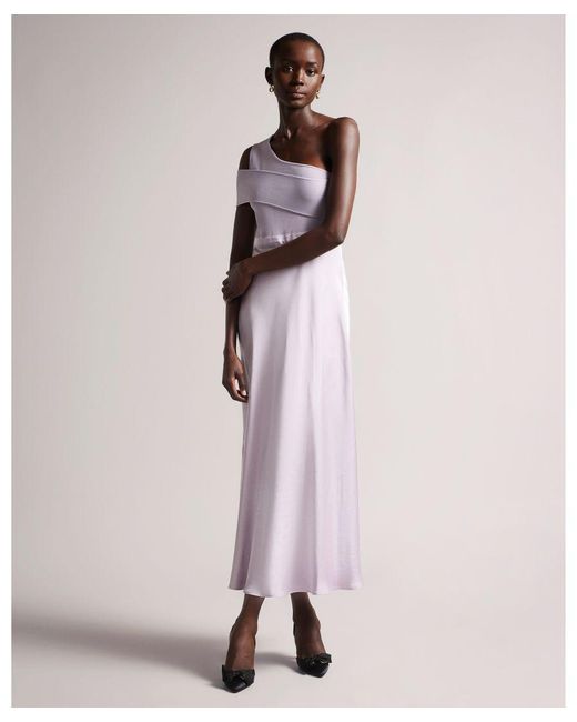 Ted Baker Pink Ivena Asymmetric Knit Bodice Dress With Satin Skirt