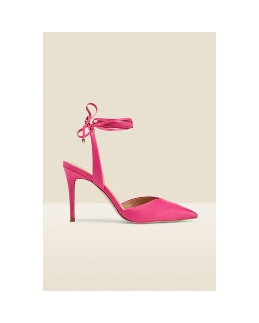 Sosandar Pink Valeria Hot Leather Pointed Toe Court With Ankle Wrap Suede