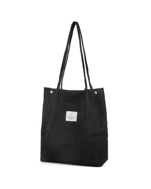 Woodland Leathers Black Corduroy Tote Bag, Water Resistant Shoulder