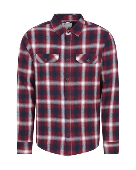 Mountain Warehouse Red 'Trace' Flannel Shirt 100% Cotton Long Sleeve Everyday Casual Winter Top for men
