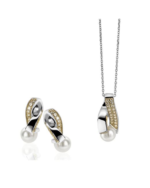 Orphelia Metallic 925 Sterling Set: Chain-Pendant + Earrings