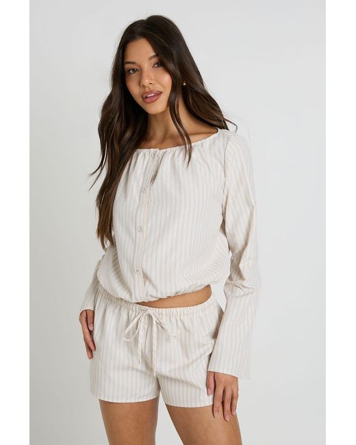 Boohoo White Stripe Collarless Button Down Shirt