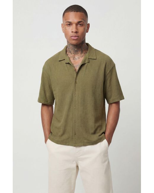 BoohooMAN Green Short Sleeve Ribbed Revere Oversized Shirt for men