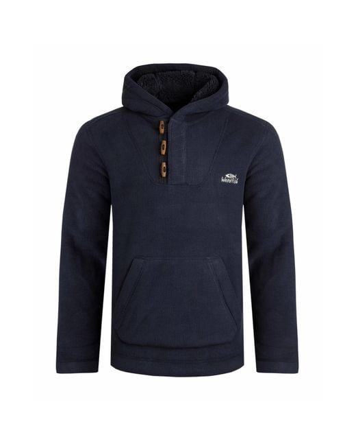 Weird Fish Blue Inglewood Grid Fleece Button Neck Hoodie () Material_Polyester for men