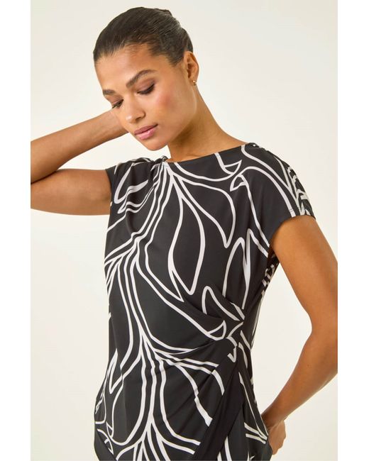 Roman Black Floral Asymm Top