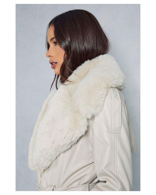MissPap White Leather Look Fur Collar Detail Trench Coat