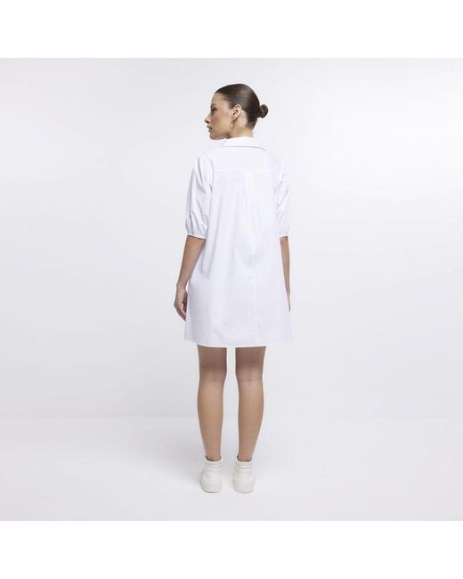 River Island White Mini Shirt Dress Short Sleeve Cotton