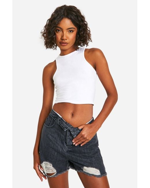 Boohoo White Tall Fold Over Waist Shorts