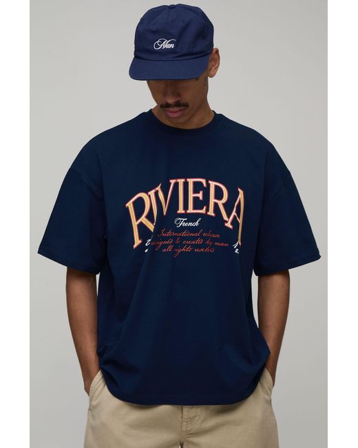 BoohooMAN Blue Riviera Print Oversized T-Shirt for men