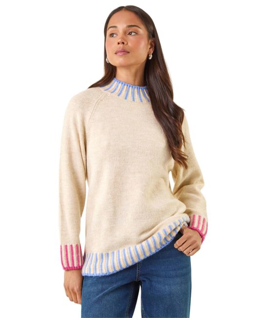 Roman Blue Petite Contrast Detail Knit Jumper