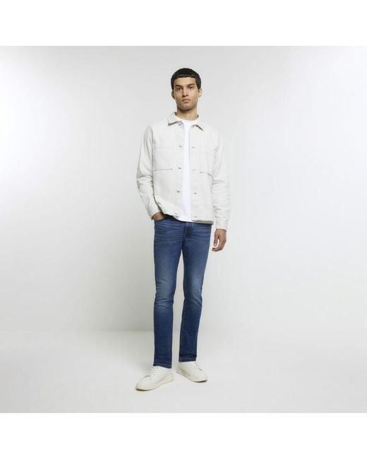 River Island White Skinny Jeans Fit Faded Denim Cotton for men
