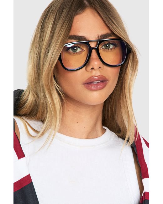 Boohoo White Oversized Retro Aviator Light Glasses