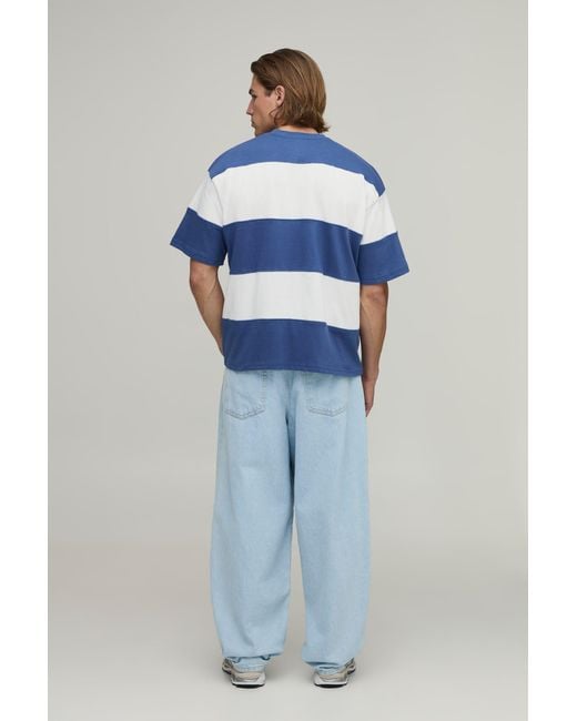 BoohooMAN Blue Oversized Colour Block Stripe T-Shirt for men