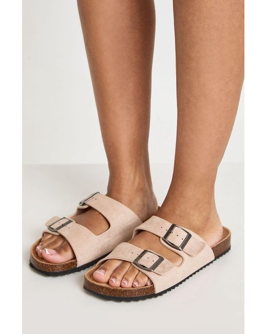 Boohoo Natural Double Buckle Footbed Sliders