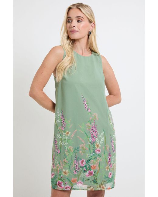 Wallis Green Petite Floral Sleeveless Chiffon Shift Dress